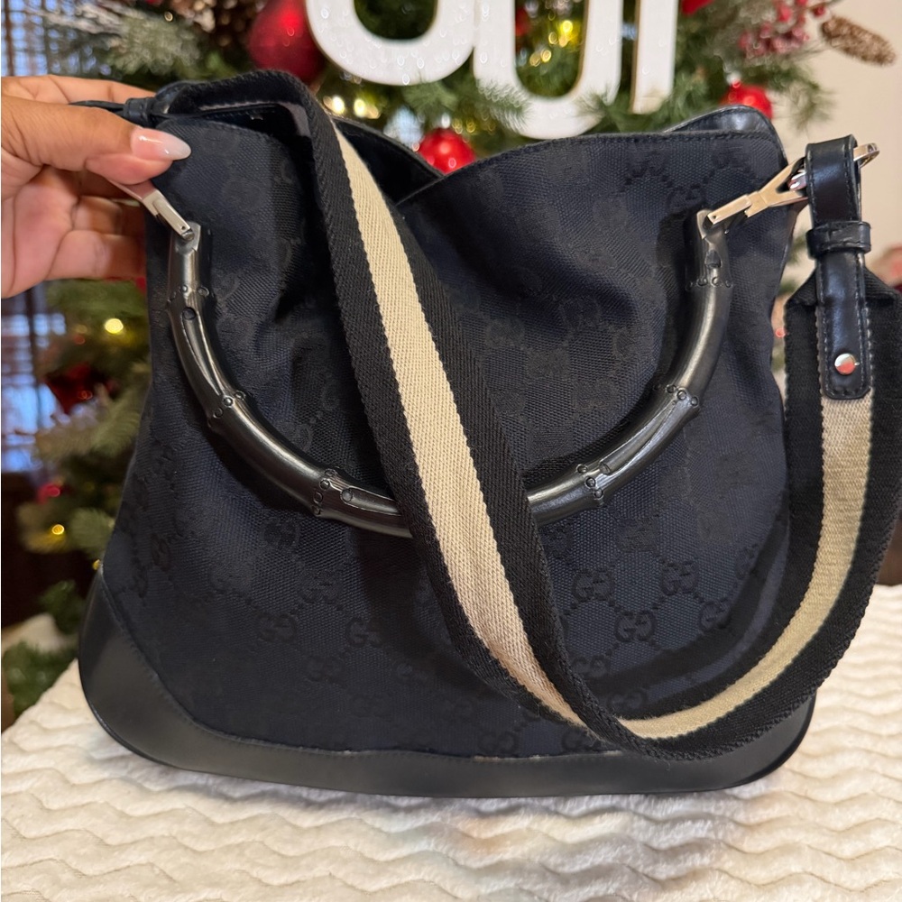 Gucci Black Bamboo Handle Shoulder Bag